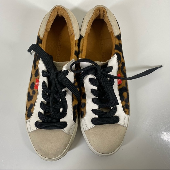 Veronica Beard Distressed Sami Leopard Calf Hair Suede Sneakers - Picture 3 of 11